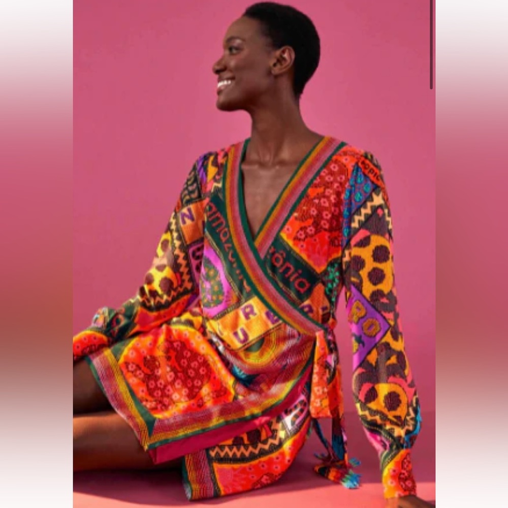 NWT Farm Rio dotted patch scarf mini wrap dress